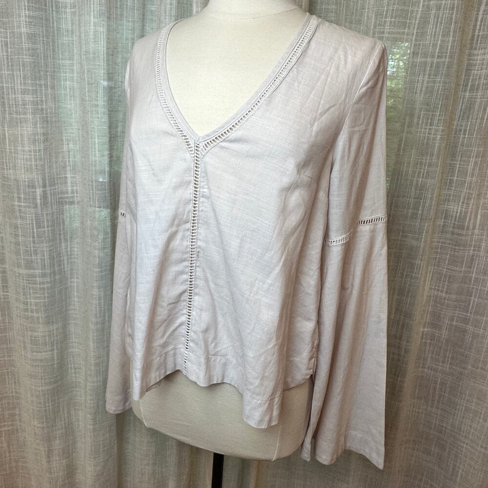 Free People Small Beige V-Neck Long Sleeve